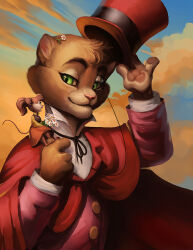 Rule 34 | an american tail, an american tail: fievel goes west, barefoot, blue eyes, bouquet, brown fur, brown hair, brown tail, cape, carrying, cat, cat r. waul, cloud, don bluth, eye contact, feet, female focus, flower, furry, glass, green eyes, half-closed eyes, hat, hat tip, headgear, holding, holding clothes, holding flower, holding hat, holding headgear, holding headwear, holding objects, long hair, long tail, looking at another, looking down, monocole, mouse (animal), narrowed eyes, on shoulder, open mouth, pawpads, plant, ponytail, predator and prey, shirt, side-view, sitting, size difference, skirt, sky, smile, standing, sunset, tail, tanya mousekewitz, top hat, universal studios