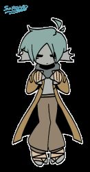 Rule 34 | 1boy, animated, animated gif, bandaged hand, bandages, blue hair, brown coat, brown jacket, brown pants, closed eyes, coat, fish boy, flipaclip (medium), floating, hands on own chest, jacket, law of talos, looping animation, male focus, mizuno (law of talos), non-web source, pants, samoyyed, scarf, self-upload, short hair