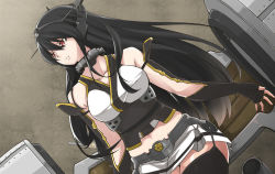 Rule 34 | 10s, 1girl, bare shoulders, black hair, blush, breasts, elbow gloves, female focus, fingerless gloves, gloves, hair ornament, hairband, headgear, kantai collection, large breasts, long hair, nagato (kancolle), nanaku teiru, navel, open mouth, red eyes, skirt, solo, thighhighs