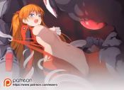 Rule 34 | 1girl, animated, bodysuit, grabbing another&#039;s breast, breasts, clenched teeth, effectively nude, grabbing, medium breasts, monster, navel, neon genesis evangelion, nipples, open mouth, plugsuit, red bodysuit, restrained, souryuu asuka langley, stomach, struggling, teeth, torn clothes, waero, video, wide hips