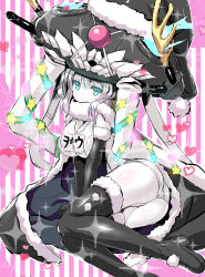 Rule 34 | 10s, 1girl, abyssal ship, akaza, antlers, ass, black thighhighs, blue eyes, boots, breasts, cape, hat, heart, highres, horns, kantai collection, large breasts, looking at viewer, one-piece swimsuit, red nose, reindeer antlers, santa hat, school swimsuit, solo, star (symbol), swimsuit, thigh boots, thighhighs, white one-piece swimsuit, white school swimsuit, wo-class aircraft carrier