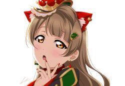 Rule 34 | 10s, 1girl, :o, animal ears, blush, brown eyes, cat ears, crown, earrings, grey hair, highres, jewelry, long hair, looking at viewer, love live!, love live! school idol festival, love live! school idol festival all stars, love live! school idol project, minami kotori, open mouth, simple background, siratama ll, solo, tagme, upper body, white background