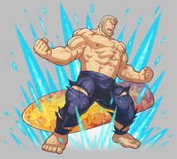 Rule 34 | 1boy, abs, bara, biceps, black male swimwear, blonde hair, body hair, brendan reed (fire emblem), bulge, fighting stance, fire emblem, fire emblem: the blazing blade, full body, large pectorals, leggings, legskin, male focus, male swimwear, muscular, muscular male, navel, nintendo, nipples, old, old man, open mouth, outstretched arms, pants, pectorals, scar, scar across eye, scar on chest, scar on face, sideburns, smile, solo, spread arms, surfboard, swimsuit, thick thighs, thighs, topless male, torn clothes, torn male swimwear, torn pants, torn swimsuit, veins, zelo-lee