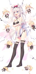 Rule 34 | 6+girls, :d, absurdres, ahoge, amazon (azur lane), animal ear fluff, animal ears, apron, azur lane, bare arms, bare shoulders, black bra, black gloves, black panties, blonde hair, blue eyes, blush stickers, bow, bra, breasts, brown cape, brown legwear, brown skirt, cape, cat ears, chibi, cleavage, collarbone, collared shirt, commentary request, criss-cross halter, fang, frilled apron, frills, full body, gloves, hair between eyes, hair bow, hair ornament, halterneck, hammann (azur lane), highres, holding, long hair, medium breasts, mini person, minigirl, multicolored cape, multicolored clothes, multiple girls, nakazawa aki, navel, no shoes, one side up, open mouth, panties, pleated skirt, pointing, red bow, red cape, shirt, side-tie panties, silver hair, skirt, smile, standing, tears, thighhighs, twintails, underwear, very long hair, waist apron, white apron, white shirt