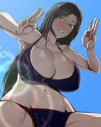 Rule 34 | 1girl, anegawa eiji, bikini, breasts, from below, highres, huge breasts, long hair, smile, swimsuit