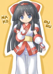 Rule 34 | 1girl, ainu clothes, black hair, blue eyes, breasts, fingerless gloves, gloves, hair ribbon, hand on own chest, highres, legs, long hair, looking at viewer, nakoruru, open mouth, pants, ribbon, samurai spirits, small breasts, snk, the king of fighters, thighs, very long hair