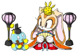 Rule 34 | brown eyes, chao (sonic), cheese the chao, cream the rabbit, crown, hand fan, japanese clothes, kimono, official art, sega, sonic (series), tagme