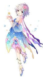 Rule 34 | 1girl, :d, absurdres, ankle flower, antenna hair, bare shoulders, blue dress, blue footwear, brown eyes, bug, butterfly, dress, flower, full body, grey hair, hair between eyes, hair flower, hair ornament, hands up, high heels, highres, idolmaster, idolmaster cinderella girls, insect, looking at viewer, looking to the side, mole, mole under eye, narumiya yume, open mouth, pink flower, pink rose, risui (suzu rks), rose, see-through, shoes, signature, simple background, smile, solo, strapless, strapless dress, water drop, white background, white flower, wrist cuffs, yellow flower