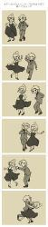 Rule 34 | 1boy, 1girl, 6koma, ahoge, closed eyes, comic, dancing, dress, formal, greyscale, high heels, highres, holding hands, link, long image, monochrome, multiple views, necktie, nintendo, open mouth, shoes, short hair, skirt hold, smile, suit, tall image, tetra, the legend of zelda, the legend of zelda: the wind waker, toon link, usushira