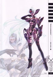 Rule 34 | 00s, 1girl, android, breasts, choco (chocolate shop), cleavage, cyborg, dark skin, dark-skinned female, large breasts, long legs, namco, official art, solo, t-elos, thighhighs, underboob, white hair, xenosaga, xenosaga episode iii, zoom layer