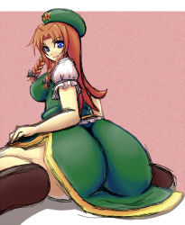 Rule 34 | 1girl, artist request, ass, bad id, bad pixiv id, breasts, china dress, chinese clothes, dress, female focus, hat, hip focus, hong meiling, huge ass, kisaragi yakumo, large breasts, long hair, red hair, solo, embodiment of scarlet devil, touhou, wide hips