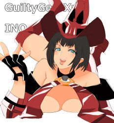 Rule 34 | 1girl, arc system works, bare shoulders, black hair, breasts, cleavage, fingerless gloves, gloves, green eyes, guilty gear, hat, highres, i-no, large breasts, mole, mole above mouth, solo, witch hat