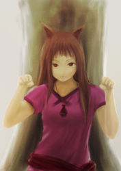 Rule 34 | 00s, animal ears, holo, long hair, red eyes, red hair, solo, spice and wolf, tkhnoman, wolf ears