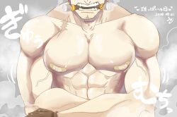 Rule 34 | 1boy, abs, bandaid, bandaids on nipples, bara, close-up, crossed arms, facial hair, goatee stubble, highres, large pectorals, male focus, mature male, muscular, muscular male, nude, one piece, pasties, pectoral focus, pectorals, scar, short hair, smoker (one piece), solo, sparse stubble, steaming body, stubble, tsurime, upper body, veins, veiny arms, white hair, wol 1014