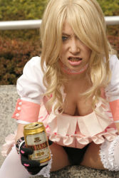 Rule 34 | angry, asian, bad girl, bad girl (cosplay), blonde hair, breasts, can, cleavage, cosplay, grasshopper manufacture, no more heroes, panties, pantyshot, photo (medium), thighhighs, underwear