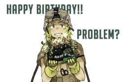 Rule 34 | 1girl, anyan (jooho), battlefield (series), battlefield 3, blonde hair, blue eyes, bomb, bullet, bullet necklace, c-4, c4, candle, english text, explosive, gloves, grin, hat, helmet, looking at viewer, military, military hat, military uniform, scissors, simple background, smile, uniform, white background