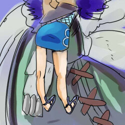 Rule 34 | 1boy, 1girl, coat, head out of frame, legs, lower body, nami (one piece), one piece, purple hair, skirt, vore, wapol