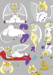 Rule 34 | armor, ass, breasts, cat, cat tail, claws, curvy, digimon, digimon adventure 02, gauntlets, highres, large breasts, meme attire, nefertimon, tail, virgin killer sweater, white cat, wings