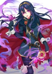 Rule 34 | 1girl, absurdres, armor, artist request, blue eyes, blue hair, blush, bug, butterfly, cape, dark persona, evil smile, falchion (fire emblem), fingerless gloves, fire emblem, fire emblem awakening, fire emblem heroes, gloves, grima (fire emblem), highres, bug, long hair, looking at viewer, lucina (fire emblem), nintendo, red eyes, simple background, smile, solo, sword, tiara, weapon