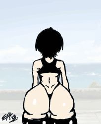 Rule 34 | 1girl, animated, animated gif, ass, ass shake, black hair, bleach, blush, bouncing breasts, breasts, dimples of venus, huge ass, jiggle, kuchiki rukia, spanked, spanking, thighhighs, thong, underboob