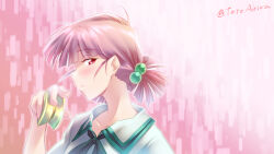 Rule 34 | 1girl, absurdres, akira (tete-akira), green sailor collar, green shirt, highres, kirisaki mai, pink background, pink hair, sailor collar, shirt, twitter username