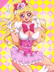 Rule 34 | annon (wtvt), asahina mirai, checkered background, cure miracle, magical girl, mahou girls precure!, pink background, precure, solo, tagme, yellow background
