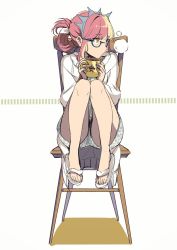 Rule 34 | 1girl, alternate costume, aono shimo, bad id, bad twitter id, bespectacled, casual, chair, cup, fate/grand order, fate (series), glasses, hair ornament, hair up, highres, medb (fate), medb (fate), mug, pink hair, sandals, sitting, solo, yellow eyes