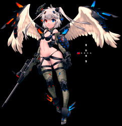 Rule 34 | 1girl, ahoge, angel wings, animal ears, armor, black background, black bra, black panties, blue eyes, boots, bra, breasts, camouflage, camouflage legwear, chestnut mouth, chinese commentary, chinese text, commentary request, elbow gloves, fang zhenjun, fantasy, full body, gloves, grey hair, gun, heterochromia, looking at viewer, military, navel, original, panties, parted lips, police, red eyes, republic of china flag, revealing clothes, rifle, sidelocks, simple background, small breasts, sniper rifle, solo, tactical clothes, thigh boots, thighhighs, thighs, translation request, two side up, underwear, weapon, wings