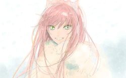 Rule 34 | 1girl, coat, commentary request, etomoeto, fate/grand order, fate (series), green eyes, long hair, medb (fate), medb (first ascension) (fate), pink hair, simple background, smile, solo, tiara, white coat