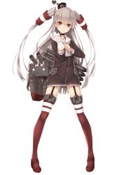Rule 34 | 10s, 1girl, amatsukaze (kancolle), bad id, bad pixiv id, black panties, blush, brown eyes, dress, garter straps, gloves, heart, highres, kantai collection, long hair, looking at viewer, panties, red thighhighs, sailor dress, school uniform, see-through, serafuku, short dress, silver hair, simple background, single glove, smile, smoke, solo, striped clothes, striped thighhighs, takuan (takuan0907), thighhighs, twintails, two side up, underwear, white background, white gloves, zettai ryouiki