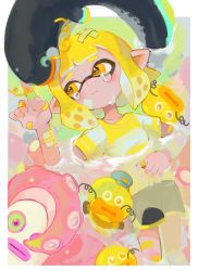 Rule 34 | 1girl, agent 4 (splatoon), animal, bandaid, bandaid on arm, black shorts, blonde hair, closed mouth, crying, eel, highres, inkling, inkling girl, inkling player character, kumo (kumo hsc0216), nintendo, octotrooper, orange eyes, partially submerged, pointy ears, shirt, short hair, shorts, splatoon (series), splatoon 2, stuffed animal, stuffed toy, tears, tentacle hair, tentacles, water, yellow shirt, zapfish