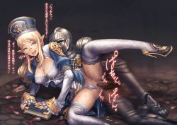 Rule 34 | 1boy, 1girl, absurdres, arm support, armor, blonde hair, blue eyes, blush, book, braid, breasts, bukkake, censored, cleavage, cleavage cutout, clothed sex, clothing aside, clothing cutout, condom, cum, cum in pussy, cum on body, cum on breasts, cum on hair, cum on lower body, cum on upper body, dark-skinned male, dark skin, elf, facial, full armor, glasses, hair ribbon, hat, helmet, hetero, high heels, highres, kinpatsu elf shika kaku ki no nai hito, knight, leg up, long hair, long sleeves, looking at viewer, lying, mitre, nail polish, on side, open mouth, original, panties, panties aside, pauldrons, penis, pointy ears, puffy sleeves, pussy, ribbon, saliva, sex, shoulder armor, smile, solo focus, spread legs, sweat, text focus, thighhighs, tongue, tongue out, translation request, underwear, used condom, vaginal, white panties, white thighhighs