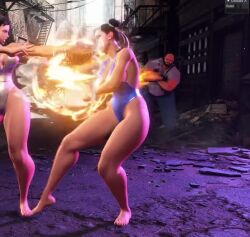 Rule 34 | 1girl, 3d, animated, aura, barefoot, blue one-piece swimsuit, capcom, chun-li, curvy, fighting stance, from behind, full body, game, highleg, highleg swimsuit, injury, jiggle, kicking, official alternate costume, one-piece swimsuit, ryona, shiny clothes, skin tight, solo focus, street fighter, street fighter 6, swimsuit, tagme, thigh gap, video, wide hips