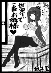 Rule 34 | 1girl, bra, breasts, elbow gloves, feet, female focus, gloves, greyscale, houraisan kaguya, jema, large breasts, lingerie, lowres, monochrome, pantyhose, skirt, solo, touhou, translated, underwear, vocaloid, world is mine (vocaloid)