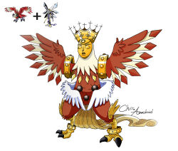 Rule 34 | angemon, aquilamon, claws, digimon, digimon (creature), feathers, fusion, highres, holy ring, mask, original, tail, wings