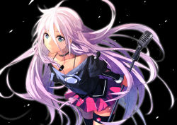 Rule 34 | 1girl, absurdres, blue eyes, choker, highres, ia (vocaloid), leaning forward, long hair, looking at viewer, microphone stand, pine (yellowpine112), pink hair, skirt, solo, tsukun112, vocaloid