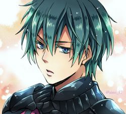 Rule 34 | 1boy, armor, artist request, blue eyes, blue hair, byleth (fire emblem), byleth (male) (fire emblem), cape, fire emblem, fire emblem: three houses, looking at viewer, male focus, nintendo, short hair, simple background, solo, upper body, white background