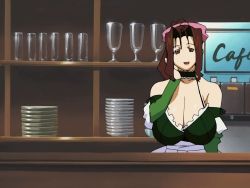 Rule 34 | 00s, 2girls, angel blade, animated, animated gif, blonde hair, bouncing breasts, breast focus, grabbing another&#039;s breast, breast hold, breasts, brown hair, cleavage, cup, dress, drinking glass, female focus, grabbing, green dress, hair ribbon, hasumi (angel blade), huge breasts, kyoka (angel blade), lips, long hair, looking at another, multiple girls, no bra, ponytail, ribbon, school uniform, screencap, shiny skin, smile, twintails, upper body