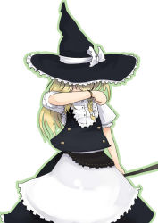Rule 34 | 1girl, blonde hair, broom, female focus, hat, inemuri uno, kirisame marisa, simple background, solo, touhou, witch, witch hat