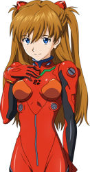 Rule 34 | 1girl, absurdres, anime coloring, blue eyes, bodysuit, breasts, breasts apart, brown hair, closed mouth, damascus (dearigazu2001), hair between eyes, headgear, highres, long hair, neon genesis evangelion, plugsuit, red bodysuit, shiny clothes, small breasts, smile, solo, souryuu asuka langley, standing, twintails, very long hair
