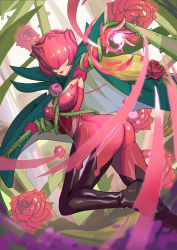 Rule 34 | 1girl, absurdres, ass, boots, breasts, cape, covered eyes, digimon, digimon (creature), digimon adventure, facing viewer, flower, gloves, high heel boots, high heels, highres, lipstick, liutiao, makeup, monster girl, plant, plant girl, red flower, red rose, rose, rosemon, solo, thigh boots, thighhighs, vines