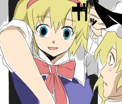 Rule 34 | 2girls, alice margatroid, blonde hair, blue eyes, blue hair, bow, bowtie, empty eyes, female focus, gasai yuno, hairband, hat, kirisame marisa, mirai nikki, multiple girls, open mouth, oro (zetsubou girl), parody, short hair, sketch, sleeves rolled up, smile, style parody, touhou, witch, witch hat, yandere, you gonna get raped