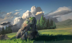 Rule 34 | cloud, day, grass, johanes rome, landscape, no humans, original, rock, scenery, sky, tree