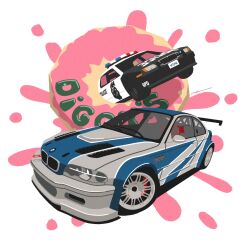 Rule 34 | bmw 3 series, bmw e46, bmw m3, car, doughnut, food, highres, motor vehicle, need for speed, need for speed: most wanted (2005), no humans, police car, shadow, signature, spoiler (automobile), sports car, vehicle focus, wang-tang ( lose control)