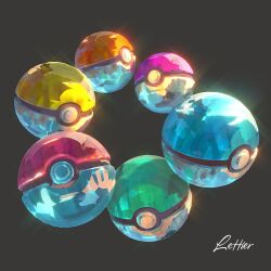 Rule 34 | artist name, ball, commentary, creatures (company), game freak, glowing, grey background, highres, lettier, nintendo, no humans, poke ball, poke ball (basic), pokemon, signature, simple background, still life, symbol-only commentary