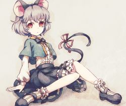 Rule 34 | animal ears, bloomers, dise (psychoro), full body, looking at viewer, mouse ears, mouse tail, nazrin, simple background, sitting, socks, tail, touhou, underwear