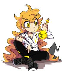 Rule 34 | 1girl, bandaid, blonde hair, bottle, eyebrows, freckles, glowing, glowing bottle, hat, highres, kirisame marisa, long hair, open clothes, patch, peargor, shirt, shoes, simple background, sleeves rolled up, sneakers, solo, touhou, very long hair, white background, witch hat, yellow eyes
