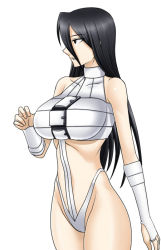 Rule 34 | 1girl, black hair, breasts, do konjouuo, large breasts, long hair, murata cassandra, rage of the dragons, simple background, snk, solo
