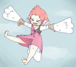 Rule 34 | &gt; &lt;, 100 percent orange juice, 1girl, animal ears, armlet, artist request, bird ears, blush, bow, cook (orange juice), dress, full body, harpy, jewelry, monster girl, no shoes, pink dress, pink hair, signature, solo, winged arms, wings