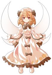 Rule 34 | 1girl, alphes (style), black bow, black bowtie, black ribbon, blonde hair, bow, bowtie, collared dress, crescent moon, dairi, dress, drill hair, eyebrows, fairy, fairy wings, frilled dress, frills, full body, hair between eyes, hat, hat ribbon, long sleeves, luna child, moon, moon print, parody, puffy long sleeves, puffy sleeves, red eyes, ribbon, shoes, short hair, solo, style parody, tachi-e, touhou, transparent background, white dress, white footwear, white hat, wide sleeves, wings